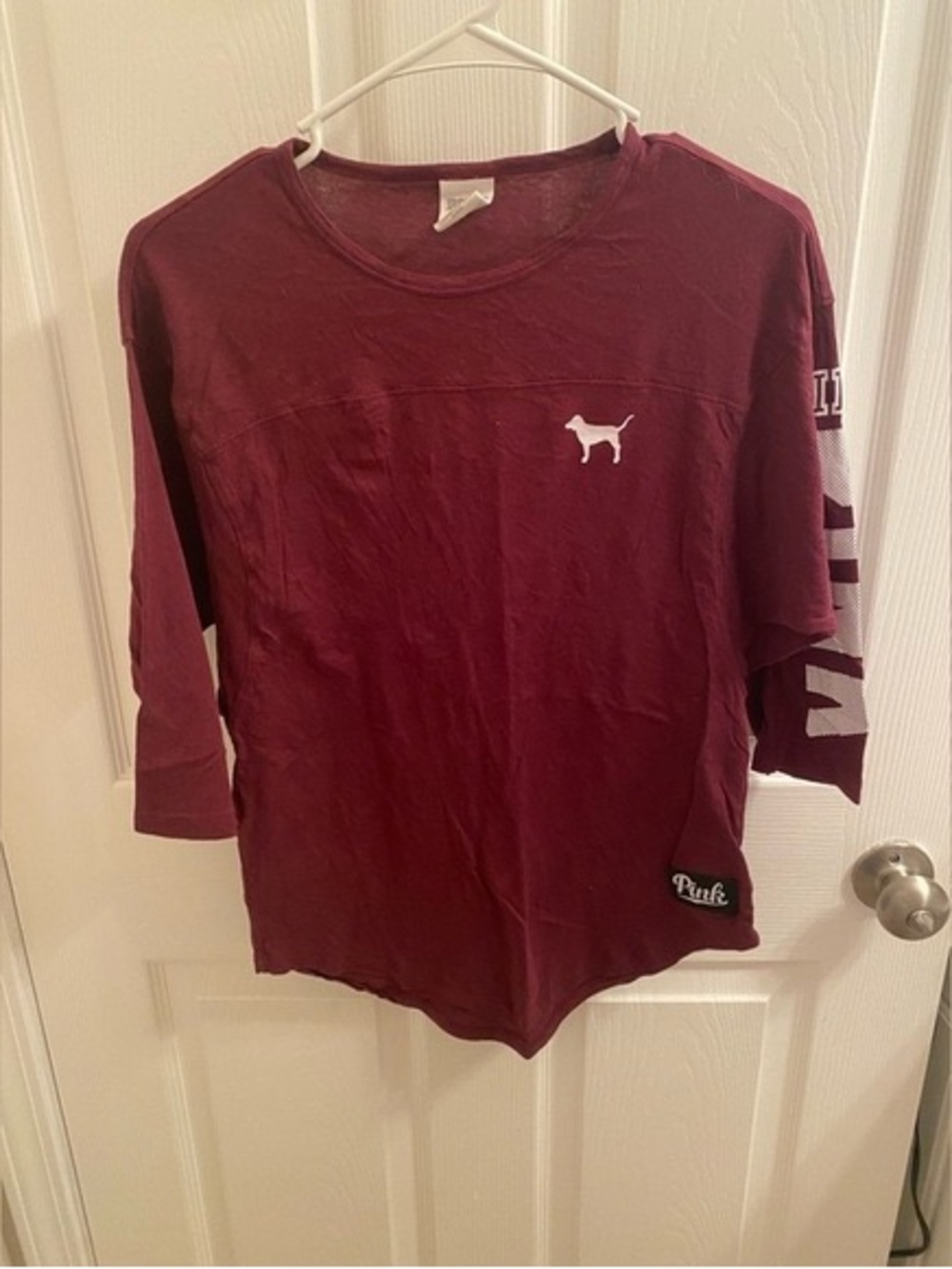 PINK Victoria's Secret Women's Long Sleeve Tee in Burgundy